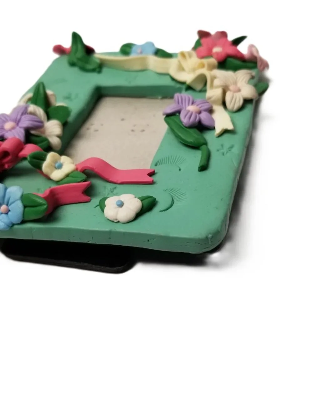 Floral Picture Frame 2.25x.75 Photo Green Foam Handmade Style Tabletop Decor
